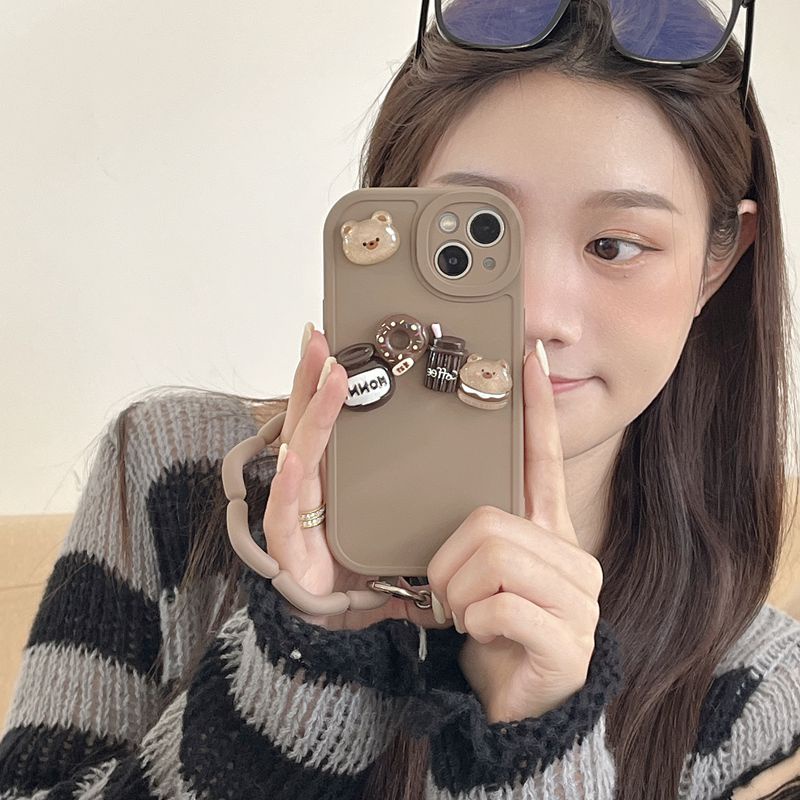 Ốp Điện Thoại Mềm Nhám Hình Gấu / Bánh Donut Có Dây Đeo Cổ Tay Cho IPhone 6 6S 7 8 Plus X XR XS Max 11 12 13 14 Pro Max 14 Plus
