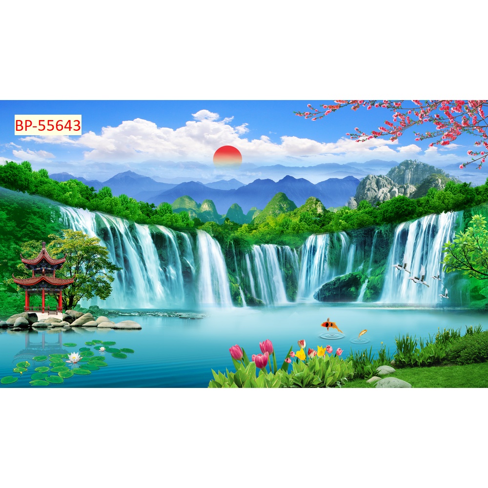 Tranh Dán Tường SƠN THUỶ Đẹp Lung Linh chất liệu siêu bền, không lo phai màu