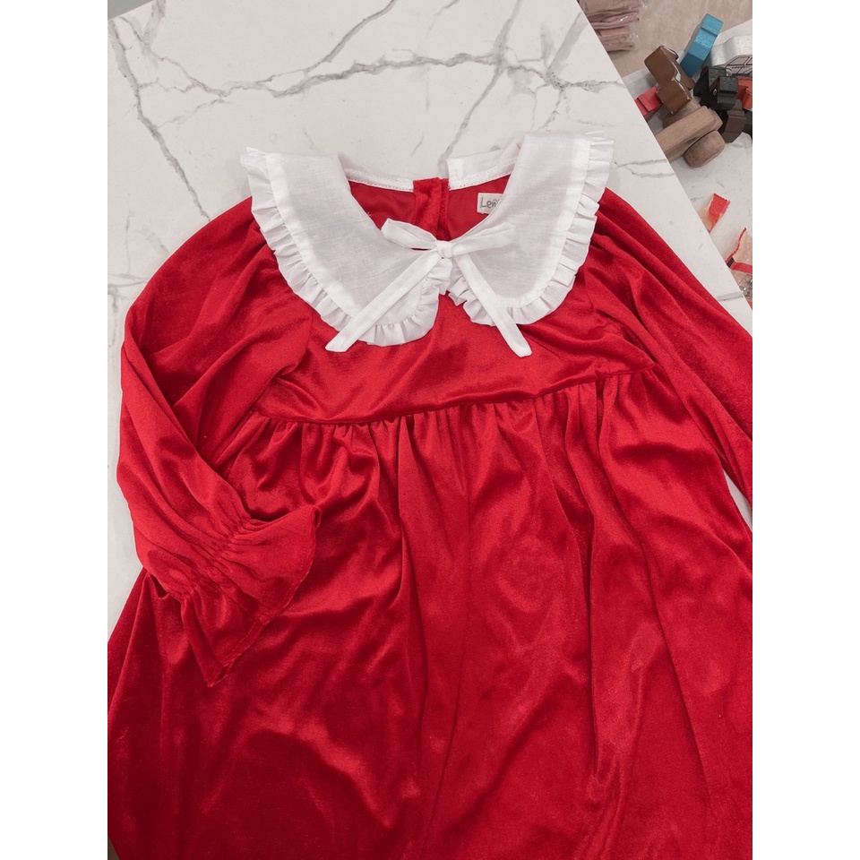 Váy nhung đỏ cổ trắng Lennco cho bé gái