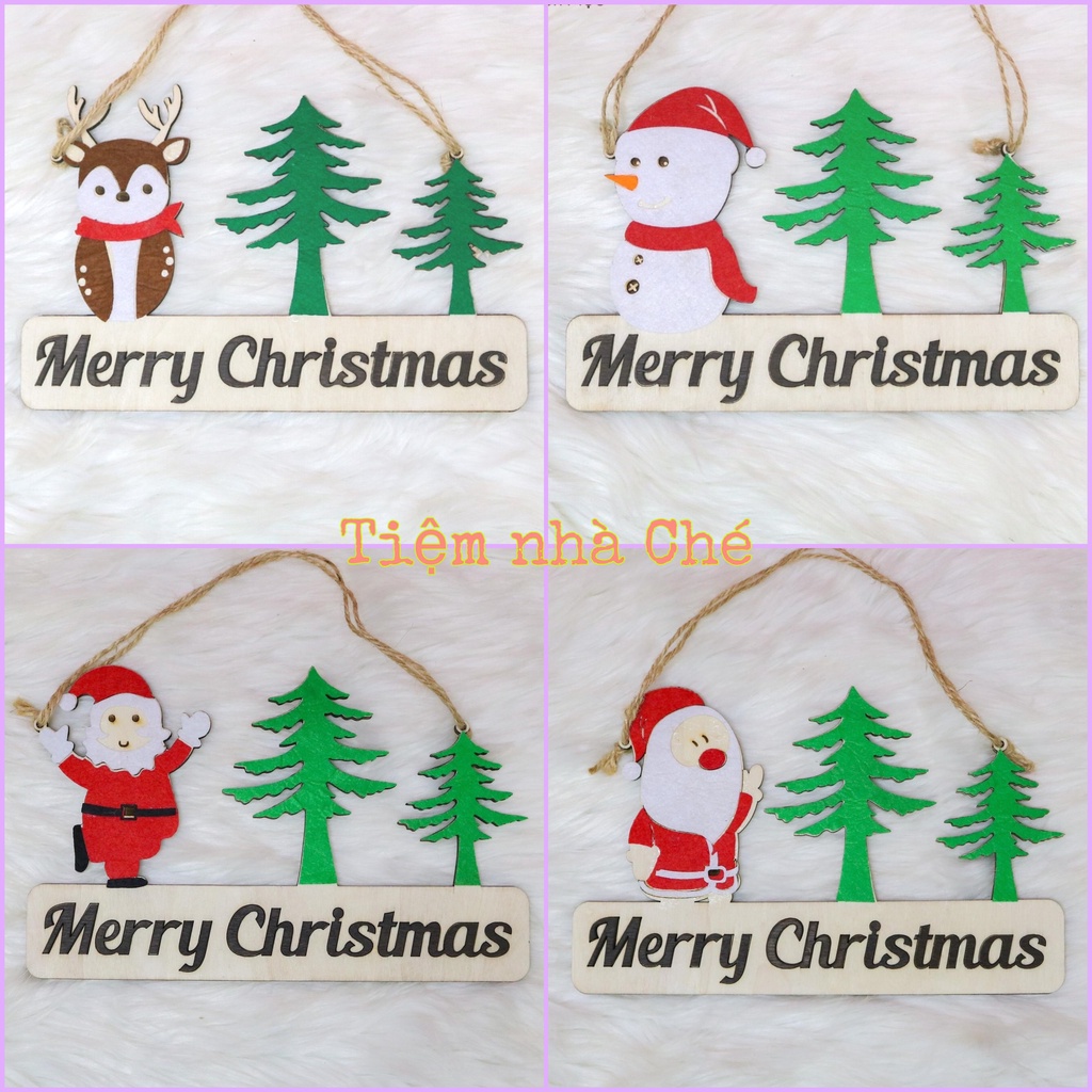 Bảng gỗ treo tường, bảng gỗ treo cửa phòng chủ đề Noel, Giáng Sinh, tặng đinh 3 chân hoặc móc dán tường.