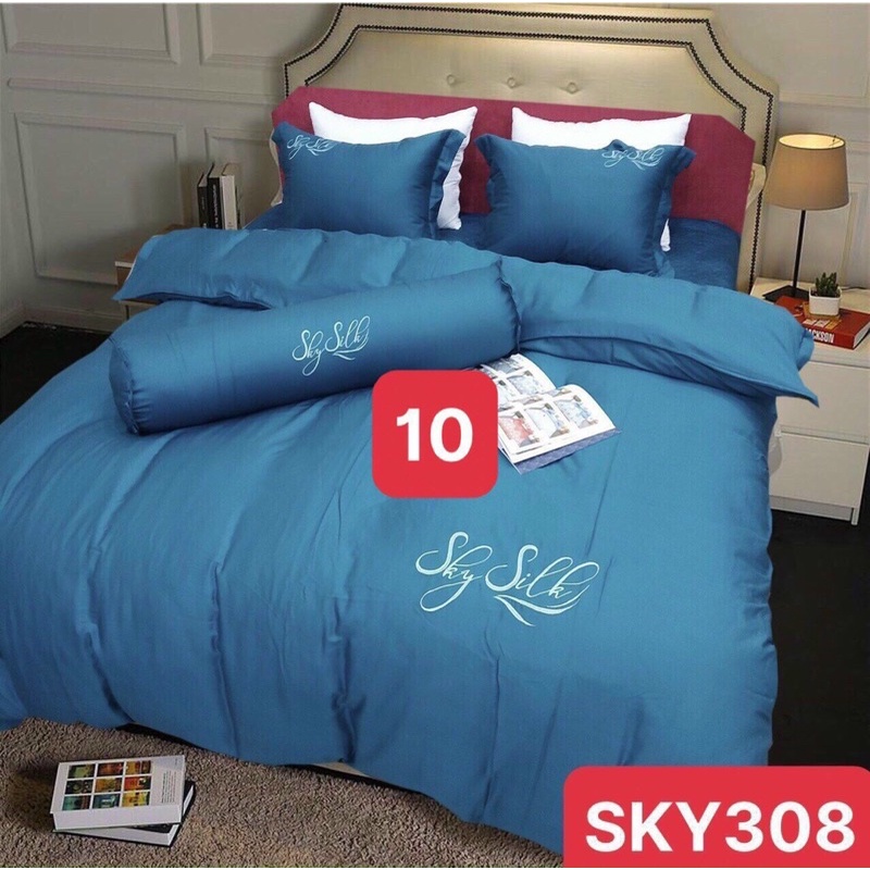 Bộ chăn ga vỏ gối lụa 5 món Skysilk hàng Pyeoda cao cấp có túi đựng