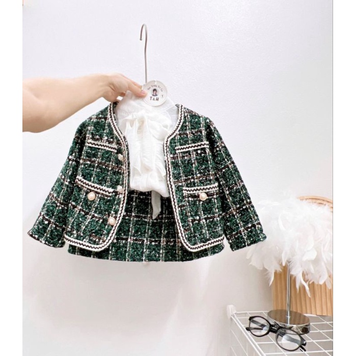 Set 3ct áo váy dạ kèm somi nơ xinh xắn bé gái