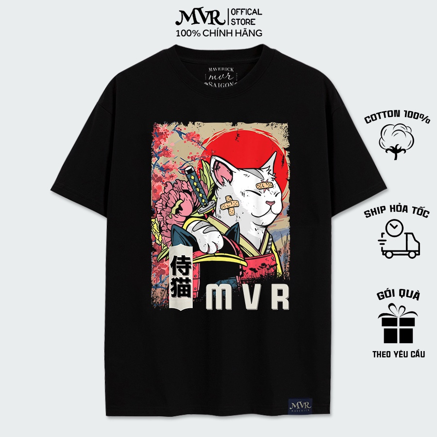 Áo Thun Nhật Bản Mvr Ao Mèo Tết 2023 Phông Unisex Nam Nữ In Hình Cat Samurai Japan Form Đứng Vải Dầy Dặn