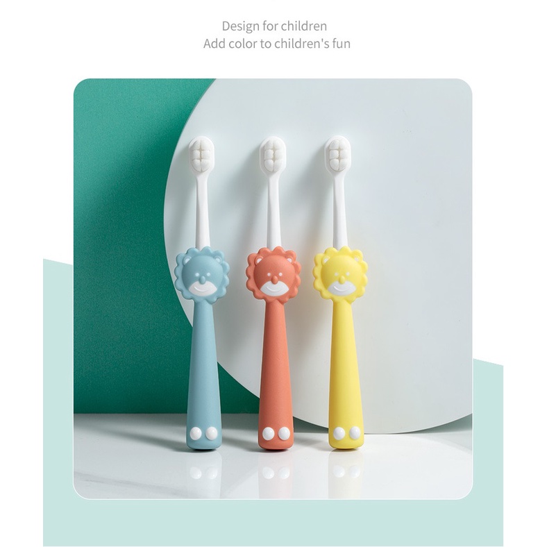 Bàn Chải Đánh Răng Trẻ Em Sợi Lông Tơ Siêu Mềm Hình Sư Tử Đáng Yêu