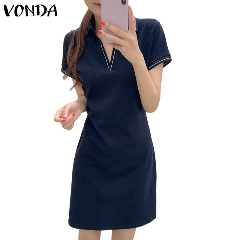 Đầm Chữ A Ngắn Tay Cổ Chữ V Màu Trơn Thời Trang Mùa Hè Hàn Quốc Dành Cho Nữ
