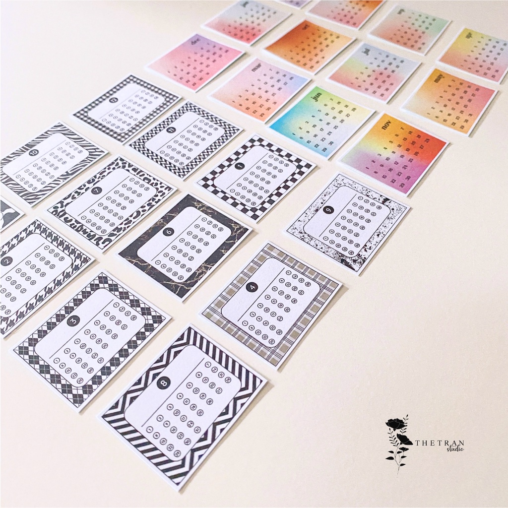 Bộ 12 sticker cute lịch mini dùng cho tất cả các năm / calendar sticker / thetranstudio