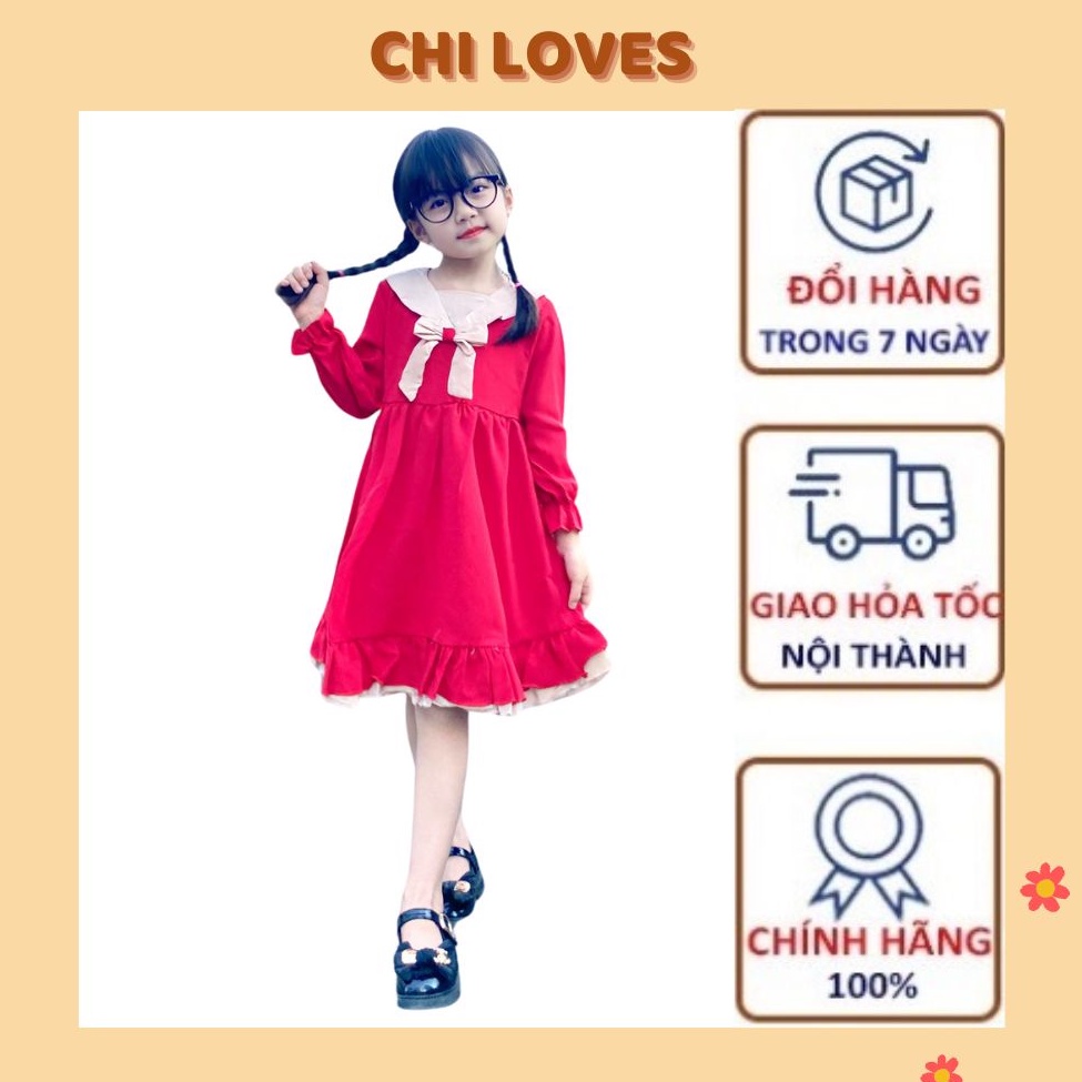 Váy bé gái thu đông thiết kế dài tay CHI LOVES, Váy đầm noel giáng sinh cho bé gái v5