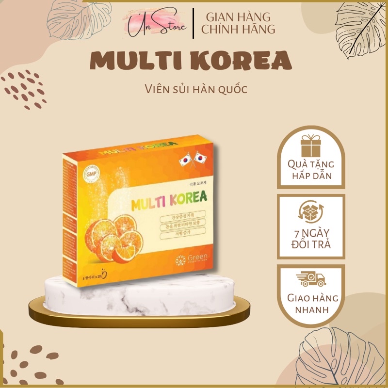 Viên sủi MULTI KOREA vị cam, bổ sung 12 vitamin, tăng sức đề kháng, thanh nhiệt mát gan, 1 hộp 5 tuýp (1 tuýp 20 viên)