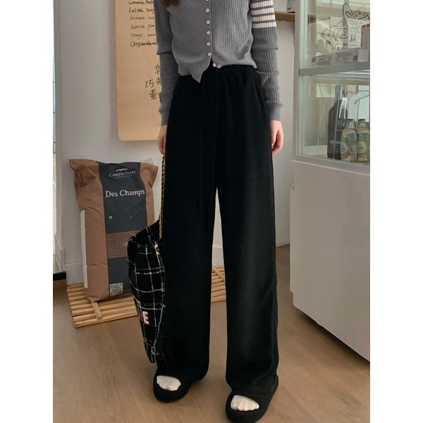 Quần dài SUXI ống rộng lưng cao phối dây rút thời trang mùa thu cho nữ có size lớn