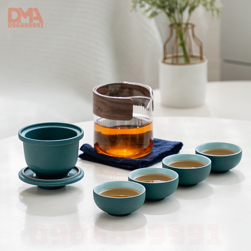 Bộ set ấm trà thủy tinh bốn chén tráng men