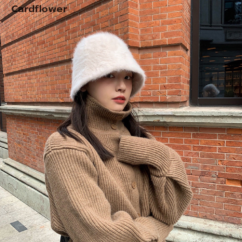 &lt; Cardflower &gt; Mũ Dệt Kim Lông Thỏ Màu Trơn Ấm Áp Thời Trang Mùa Đông Cho Nữ