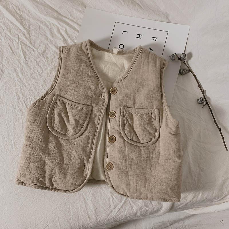 Áo Khoác Cotton Lanh Không Tay Phong Cách Hàn Quốc Thời Trang Thu Đông 2021 Cho Bé Trai Và Bé Gái