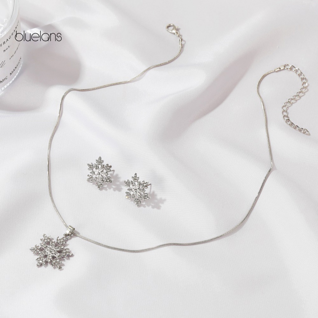 1 Set Vòng cổ Và Bông Tai Hình Bông Tuyết Đính Đá 2 Màu