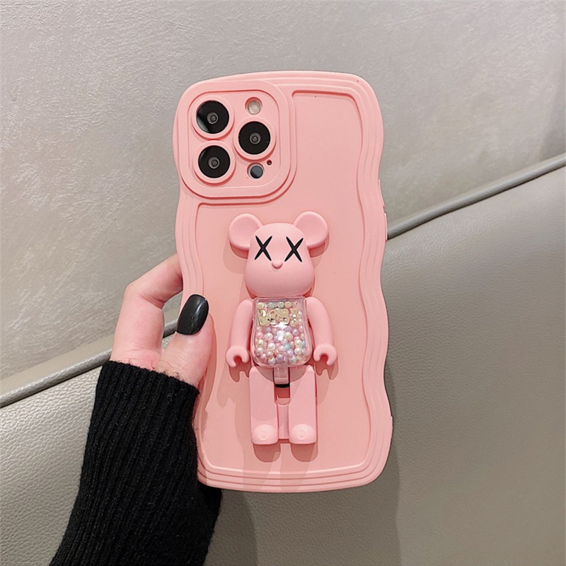 Zymello Ốp lưng Reno8 Z 5G Reno7 Z 5G Reno6 Z 5G Reno 8 5G Reno 6 5G Reno 5 5G Reno7 Pro 5G Reno6 Ốp điện thoại silicon hình gấu kẹo màu hồng Wave