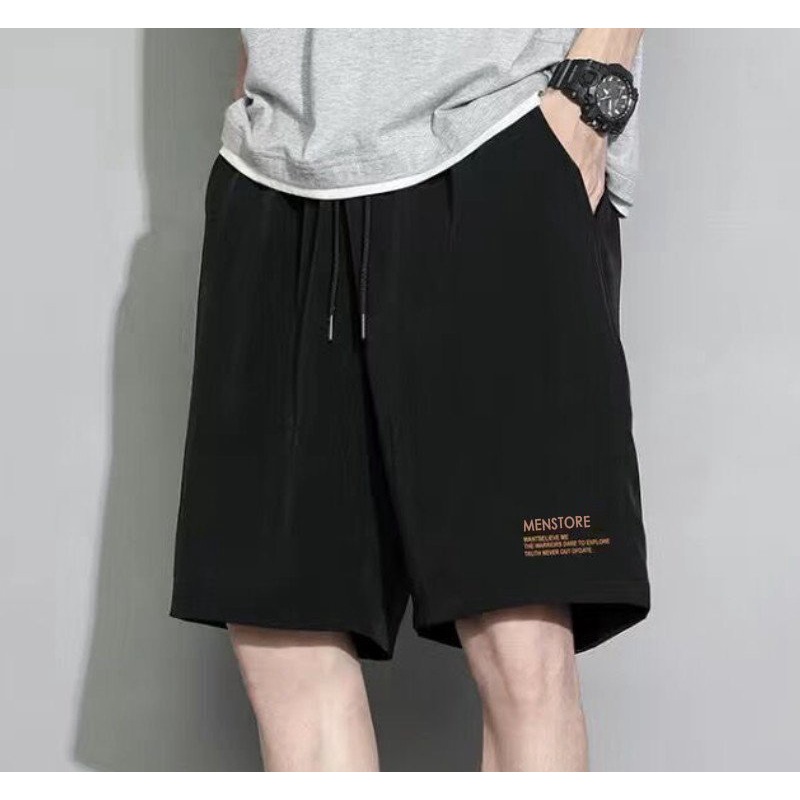 Quần đùi thể thao dây rút in chữ trẻ trung, quần ngắn chất Cotton form rộng thoải mái cho nam DR02