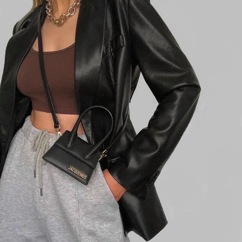 Túi xách mini cầm tay đeo chéo chữ IN NỔI Jacquemus size 14cm da sướt thời trang hot girl sang chảnh