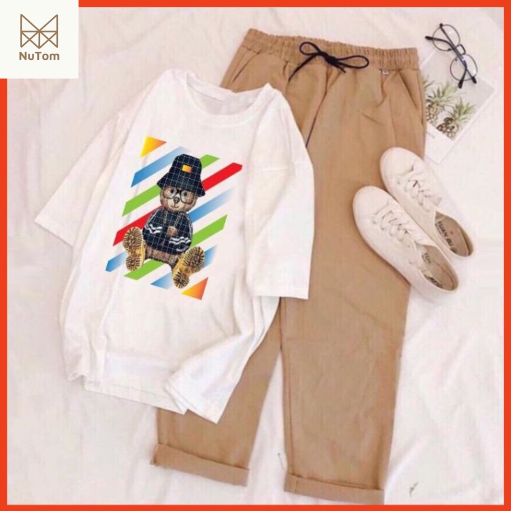 Nhiều Mẫu: Bộ Đồ Nữ Mặc 4 Mùa Mặc Ở Nhà Dạo Phố Dễ Thương, Sét Bộ Áo Thun Phông Nữ Cotton In Gấu Mix Quần Kaki Ống Rộng