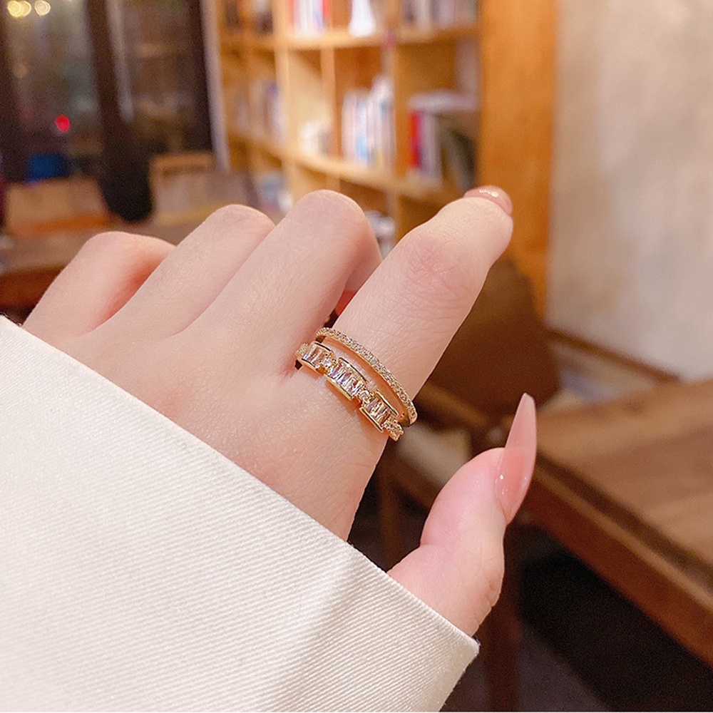 Nhẫn Thép Titan Mạ Vàng Đính Đá Zircon Phong Cách Hàn Quốc Thời Trang Cho Nữ