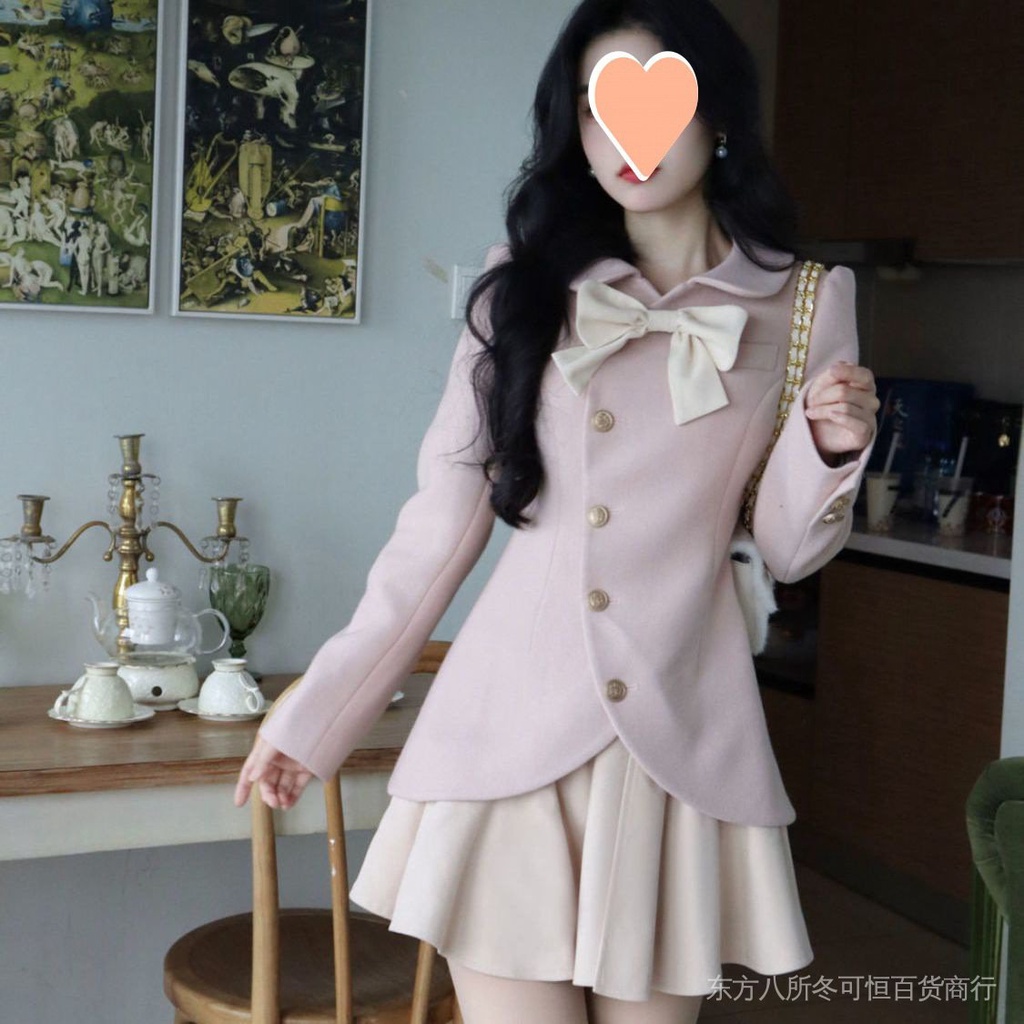 Mới Đầm Len Giả Hai Mảnh Dáng Ôm Đính Nơ Thời Trang Thu Đông Cao Cấp