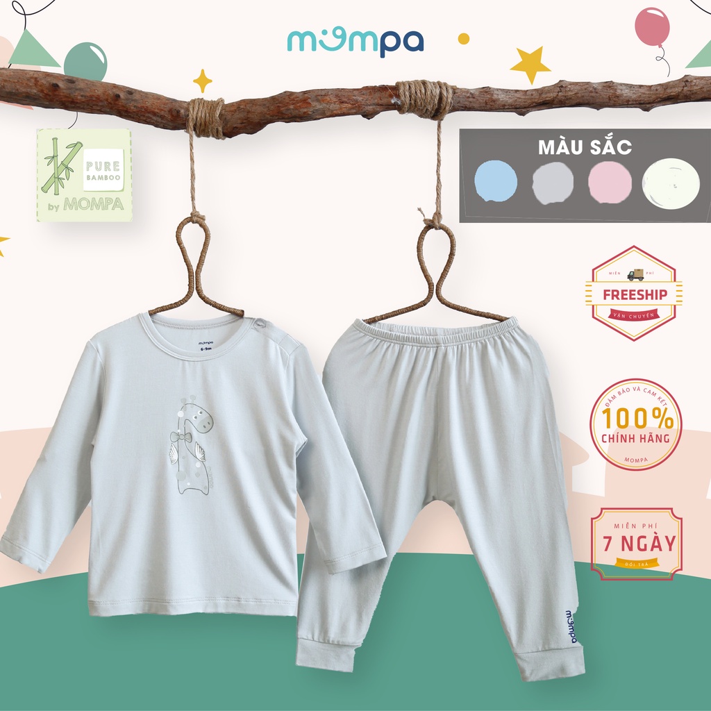 Bộ sơ sinh cho bé Mompa dài tay cho bé từ 6-24M - MP012 - chất vải Bamboo thoáng mát