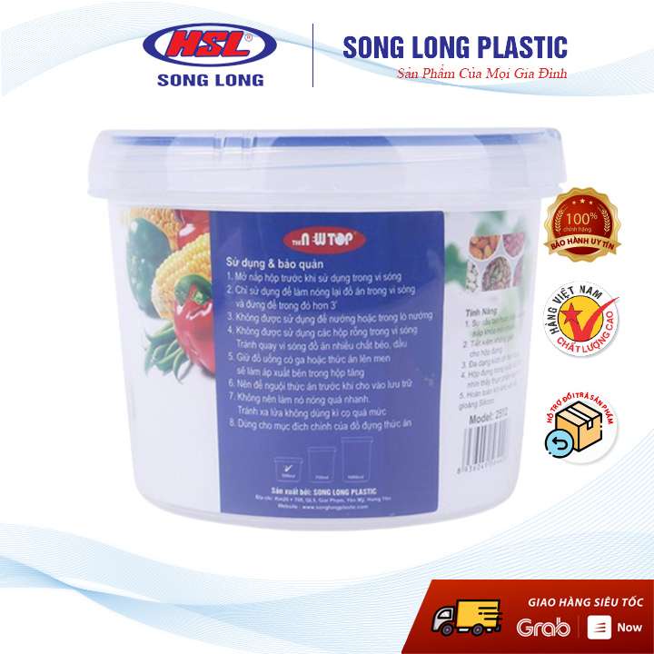 Hộp đựng bảo quản thực phẩm 500ml Song Long Plastic Four Lock nhựa tròn - 2512