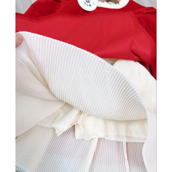 Áo dài cặp cách tân nhung đỏ bé trai bé gái chất đẹp