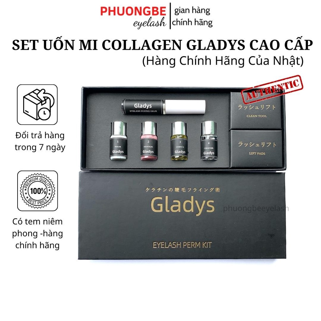 Set uốn mi collagen phủ đen 3D 6D GLADYS cao cấp chính hãng của Nhật sử dụng tại nhà và salon