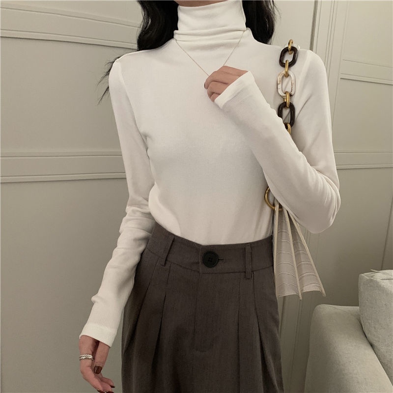 Áo thun COZOK tay dài cổ cao màu trơn dáng ôm thời trang Hàn Quốc