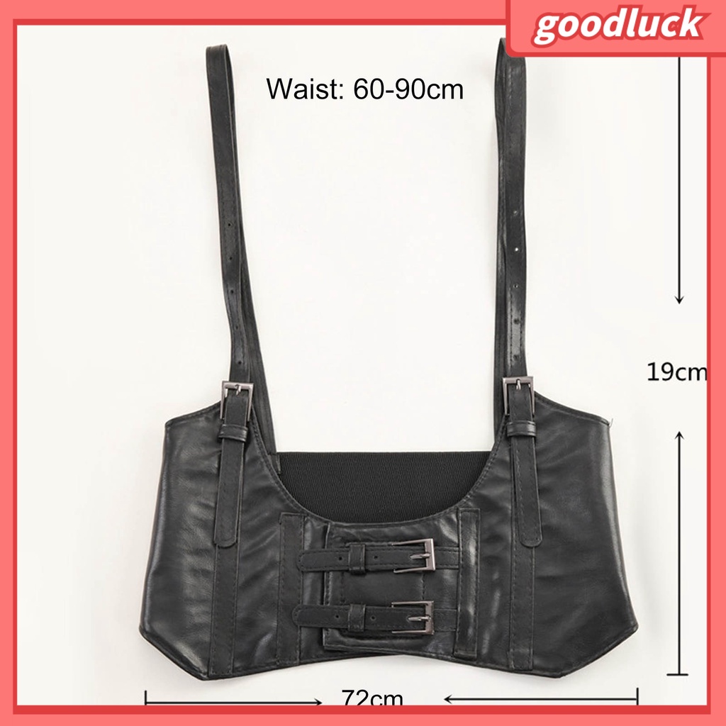 < Luck > Áo Nịt Ngực Giả Da Siêu Rộng Cài Hai Hàng Nút Kiểu Đường Phố