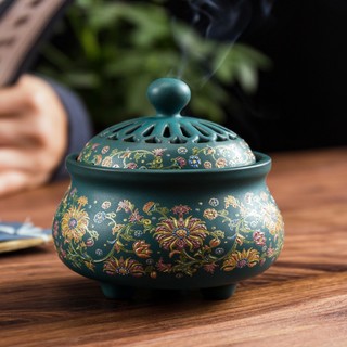 Lư xông trầm cao cấp chất liệu gốm hoa văn cao 7,2cm; chịu nhiệt; thích hợp đốt trầm nụ, trầm khoanh và bột trầm