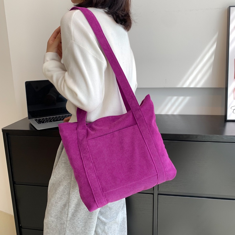 Túi Xách Vải Nhung Kẻ Kích Thước Lớn Phong Cách Hàn Quốc Cho Nữ