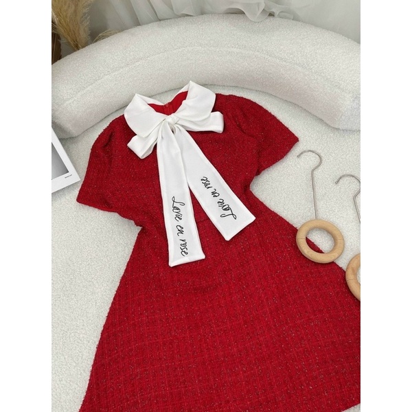 🎀 HẾT 🎀 ĐẦM DẠ ĐỎ DÂY NƠ THÊU CHỮ SANG CHẢNH