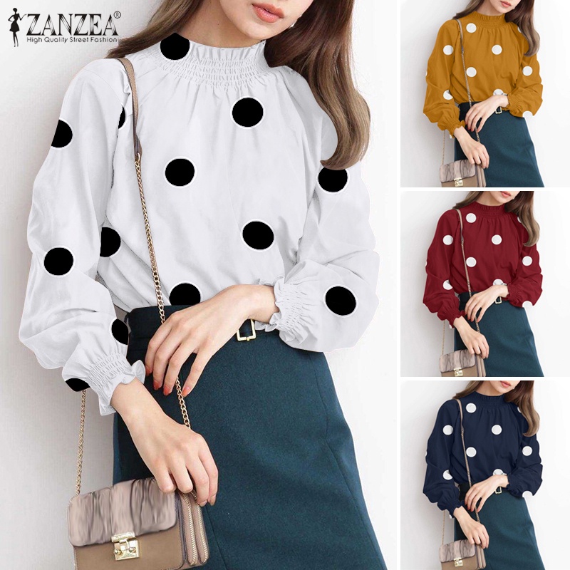 Áo nữ ZANZEA tay dài cổ lọ họa tiết chấm bi thời trang