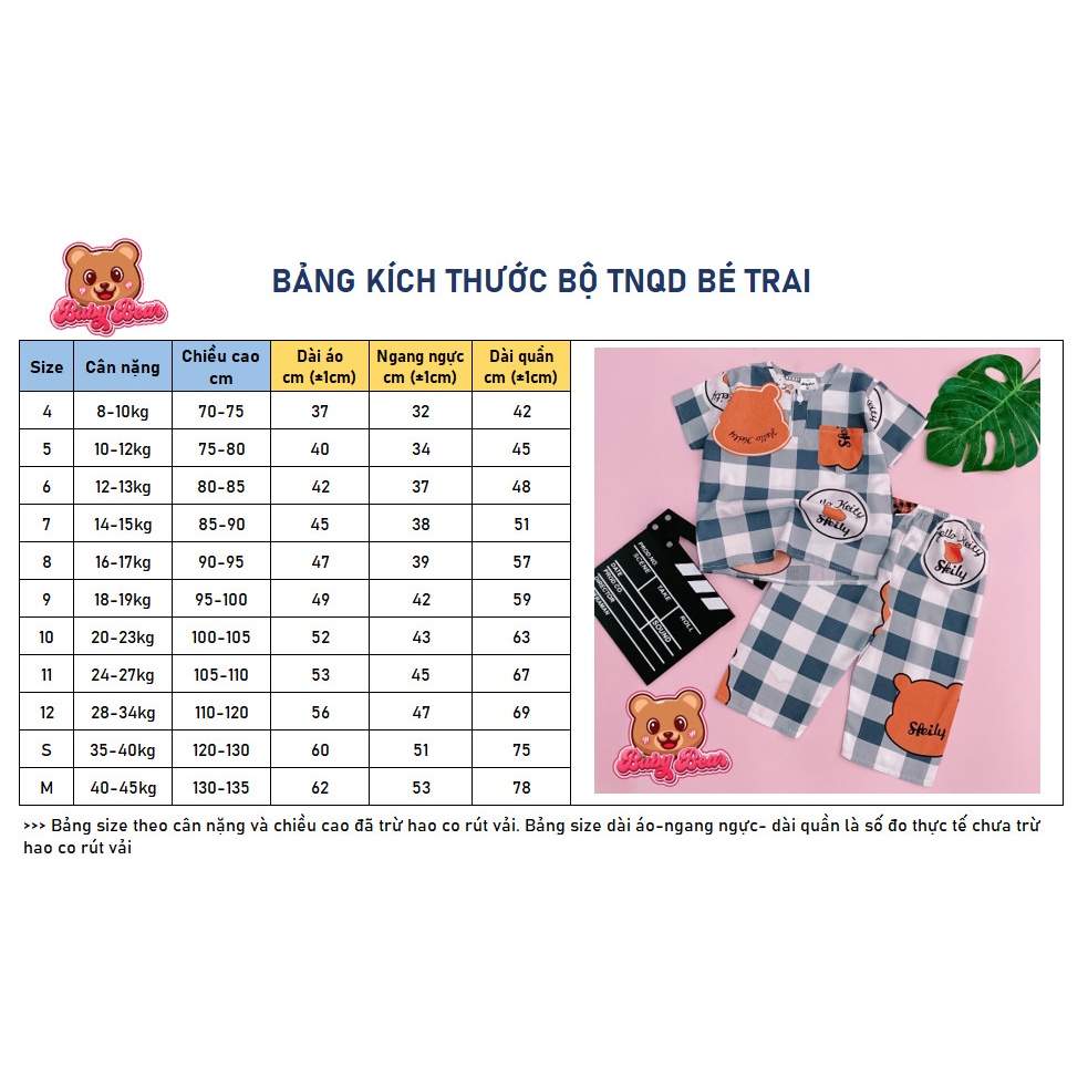 Bộ lanh bé trai, đồ tole trẻ em cộc tay quần dài 8-48kg - Baby Bear