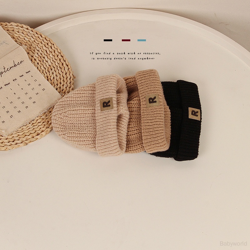 Mũ Len Dệt Kim In Chữ R Phong Cách Nhật Bản Cho Bé Trai Và Gái