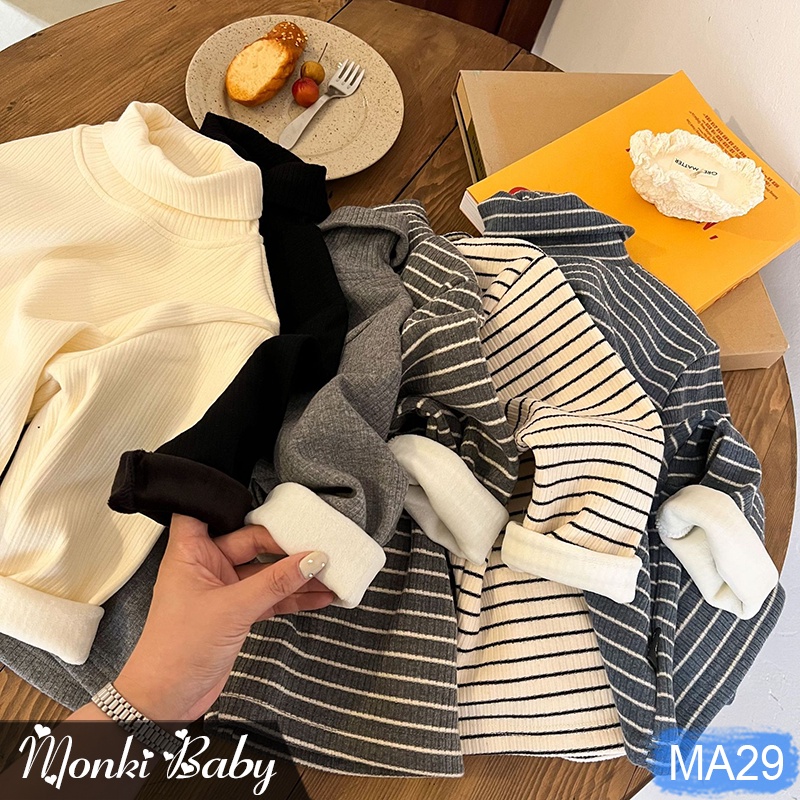 Áo thun cổ cao lót lông ấm trẻ em size lớn, chất cotton đẹp dày dặn lông lót mịn, co giãn cao, giữ ấm tốt cho bé | MA39