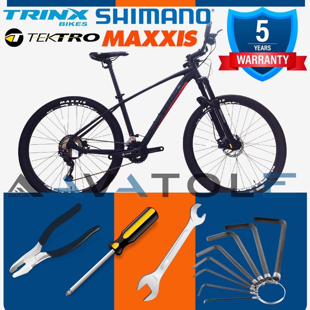 Xe đạp địa hình 2022 TrinX X7 Elite, Khung hợp kim nhôm TrinX ALLOY 6061, Bộ chuyển số Shimano DEORE 20speed, màu đỏ đen