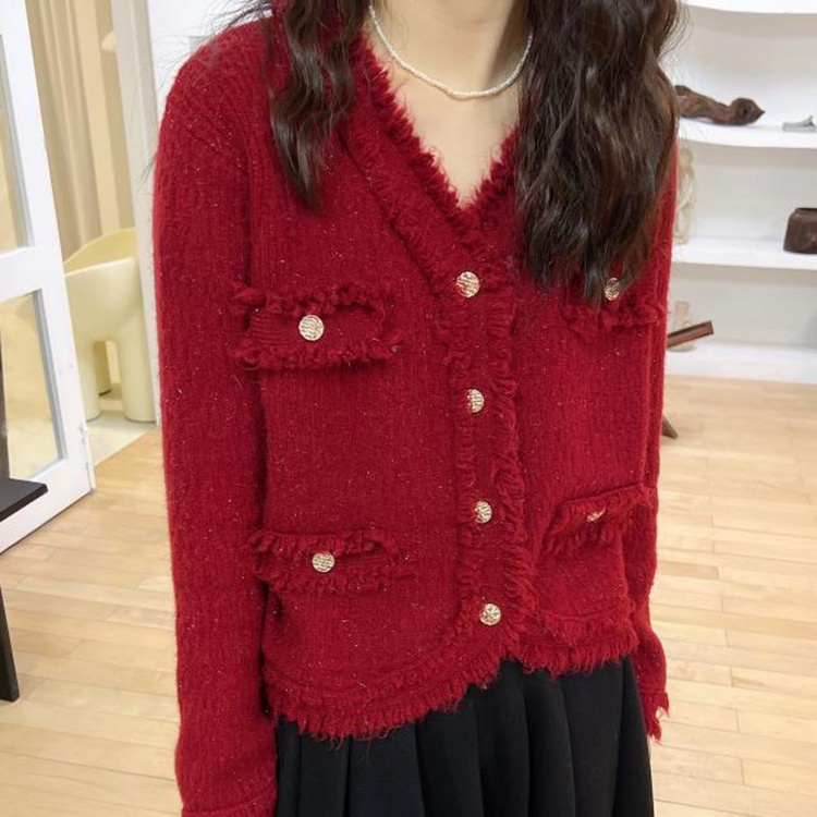 IELGYÁo cardigan Dệt Kim Tay Dài Dáng Rộng Cổ Chữ V Màu Sắc Ngọt Ngào Cho Nữ