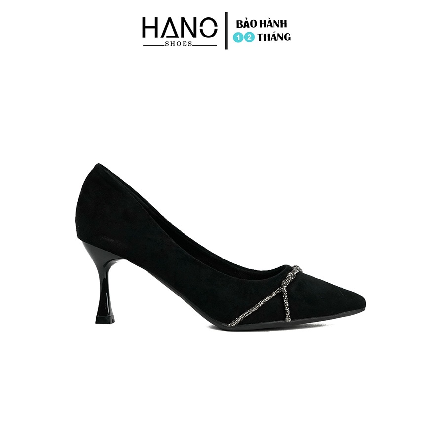 Giày Cao gót Nữ 7p Gót Nhọn loe Nhập khẩu Dây đính đá xoắn cao cấp Da lộn nhung mềm Sang chảnh gx24 VNXK Hano