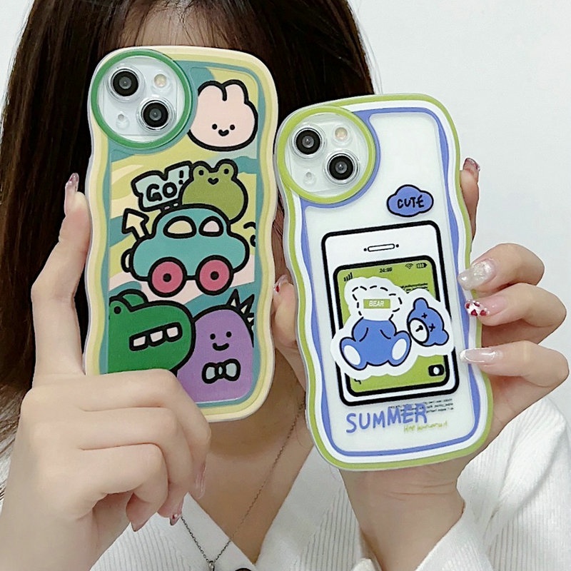 Cute Casing Redmi 12C A1 10C 10A 9C 9A 9S 8 6A 5A Note 12 4G 5G 11S 11 10s 10 Pro 9 9S 8 POCO X4 X5 M3 X3 Pro NFC Cartoon Waves Edge Bear Car Fine Hole Shockproof Clear Soft Phone Case Cover STB 03