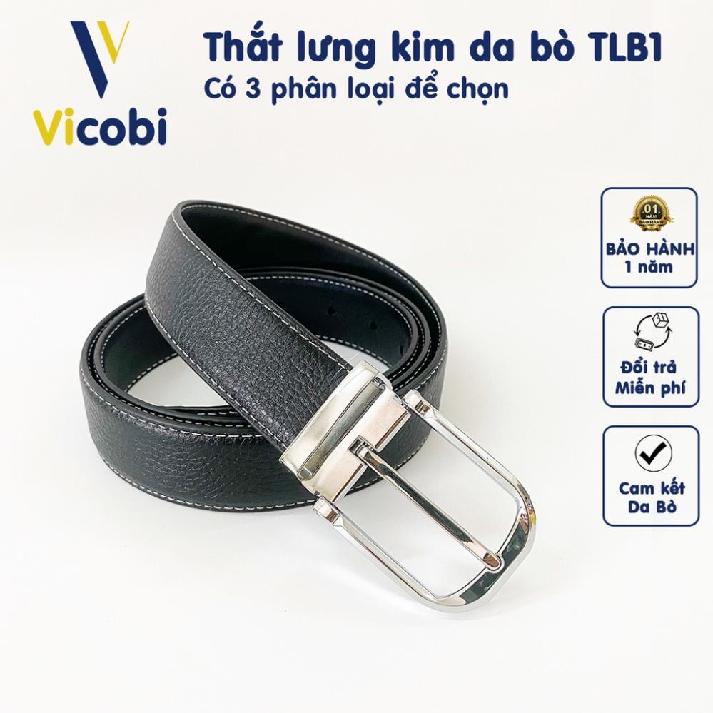 Thắt lưng Nam Da Bò Vicobi TLB1, dây lưng khóa kim Bạc Tròn, kết hợp quần vải, Made in Viet Nam *