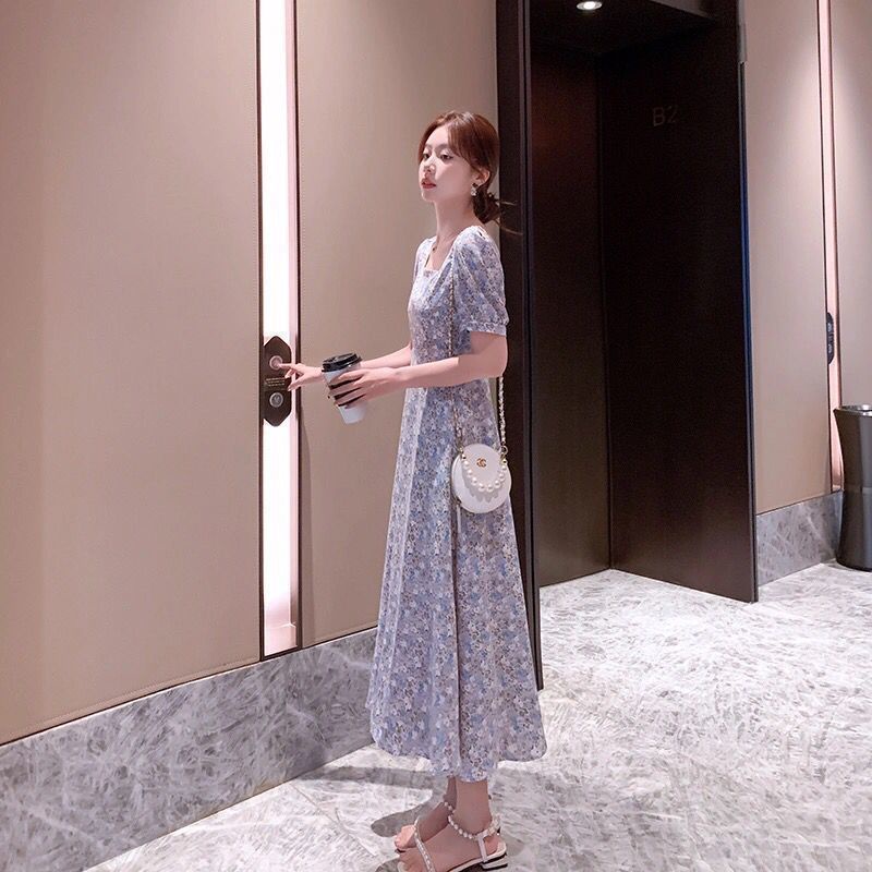 IELGY IELGY Đầm chiffon Dài Qua Gối In Họa Tiết Hoa Phong Cách Pháp Cổ Điển Thời Trang Cho Nữ