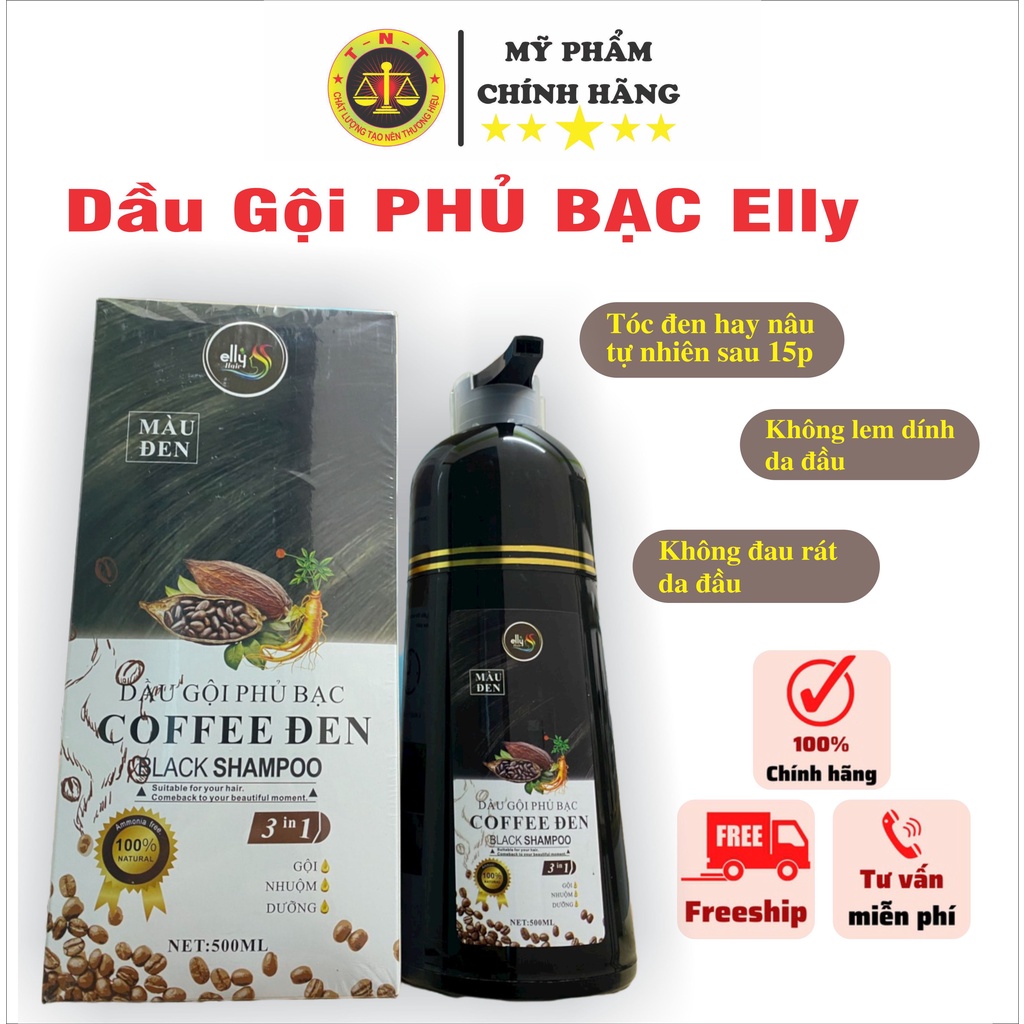 Dầu Gội Phủ Bạc COFFEE Không Dính Da Đầu, Giảm dụng tóc, mọc tóc nhanh, thành phần Thảo Dược chính hãng 500ml - TNT.HAIR