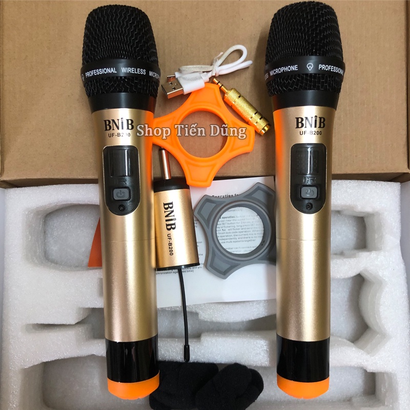 Bộ Đôi 2 Micro không dây karaoke BNIB UF-B200 chính hãng, mic đa năng sử dụng sóng UHF, chống hú, độ nhạy cao