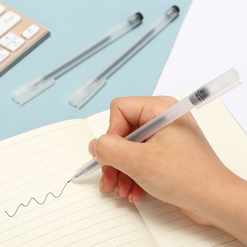 Combo 50 bút gel mực đen 0.5mm viết êm nhanh khô, bút bi đen Ếch Ộp Vpp, bút nắp gài đen học sinh sinh viên