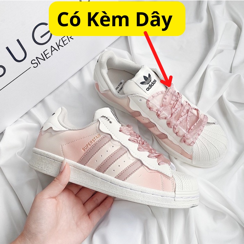 Giày thể thao adidas superstar hồng + xanh kem trắng, giầy das sò trắng kem cực chất hot trend 2023