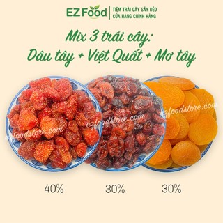 500g mix 3 trái cây sấy dẻo nguyên vị không đường - dâu tây sấy dẻo, mơ tây sấy dẻo và nam việt quất sấy dẻo