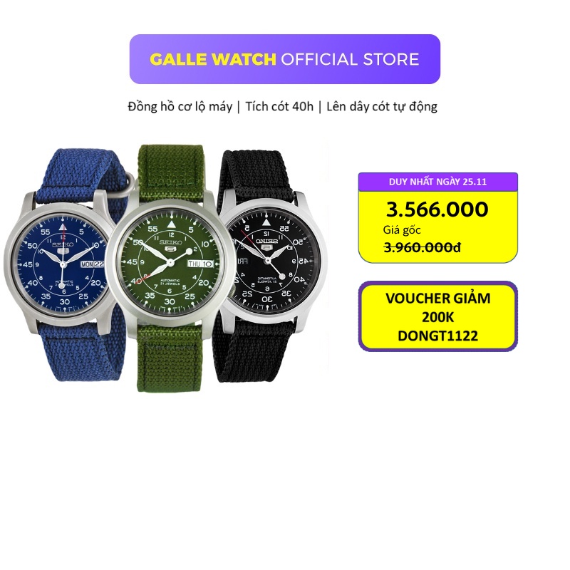 Đồng hồ Seiko 5 SNK80 quân đội nam máy cơ chống nước mặt kính cường lực dây nato cao cấp chính hãng
