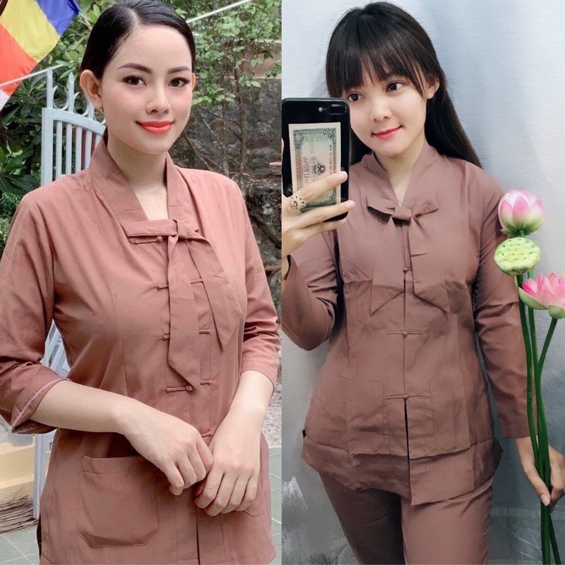 Đồ Lam Đi Chùa Mâu La Hán Nơ Dành Cho Nữ Kiểu Truyền Thồng