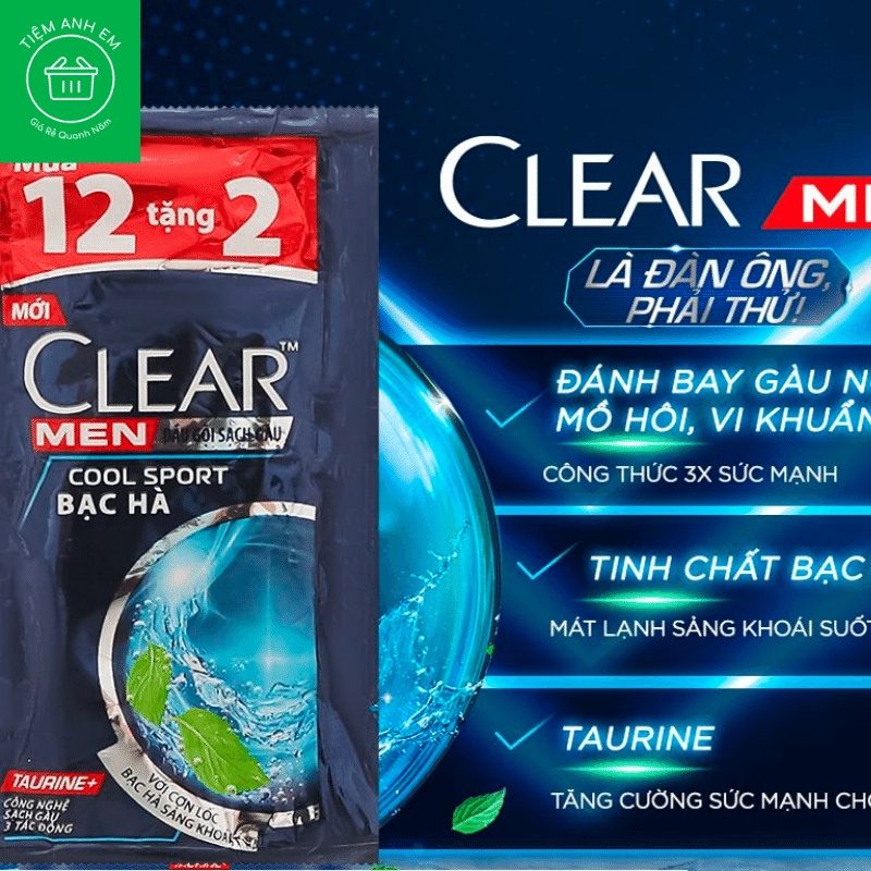 Dây dầu gội Clear Men bạc hà mát lạnh 5g x 12 gói